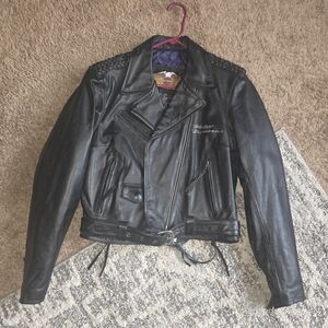 Harley-Davidson Black Leather Biker Jacket with Braided Shoulders